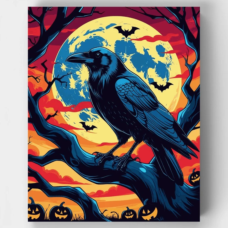 Halloween Crow and Moon - Paint by Numbers Kit
