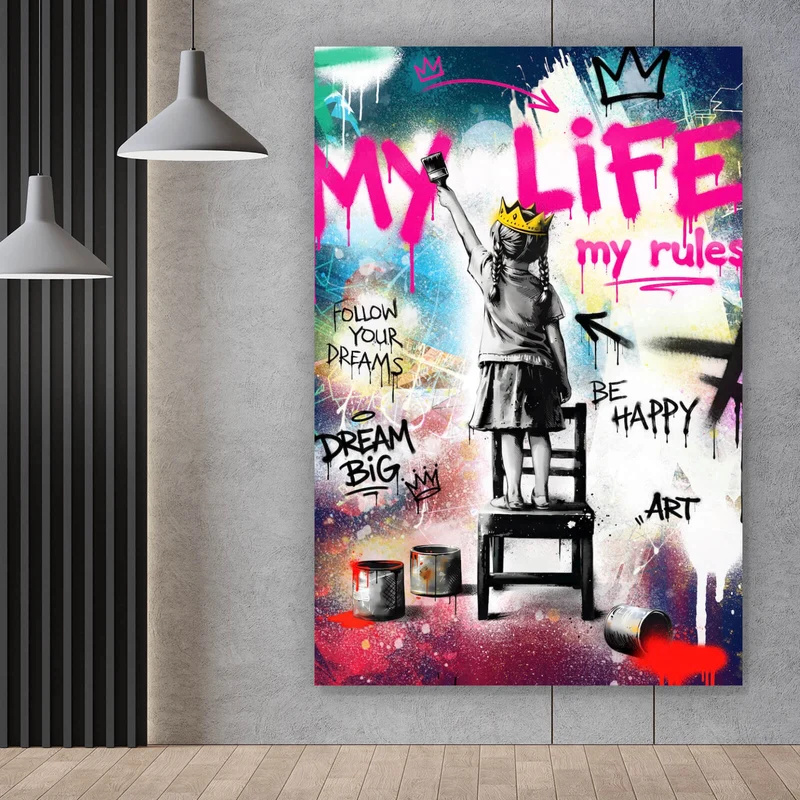 Aluminiumbild gebürstet My Life my rules Pop Art No. 2 Hochformat