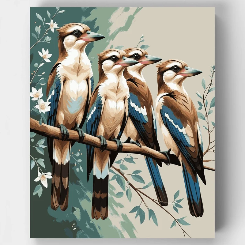 Kookaburra Trio on Branch - Paint by Numbers Kit