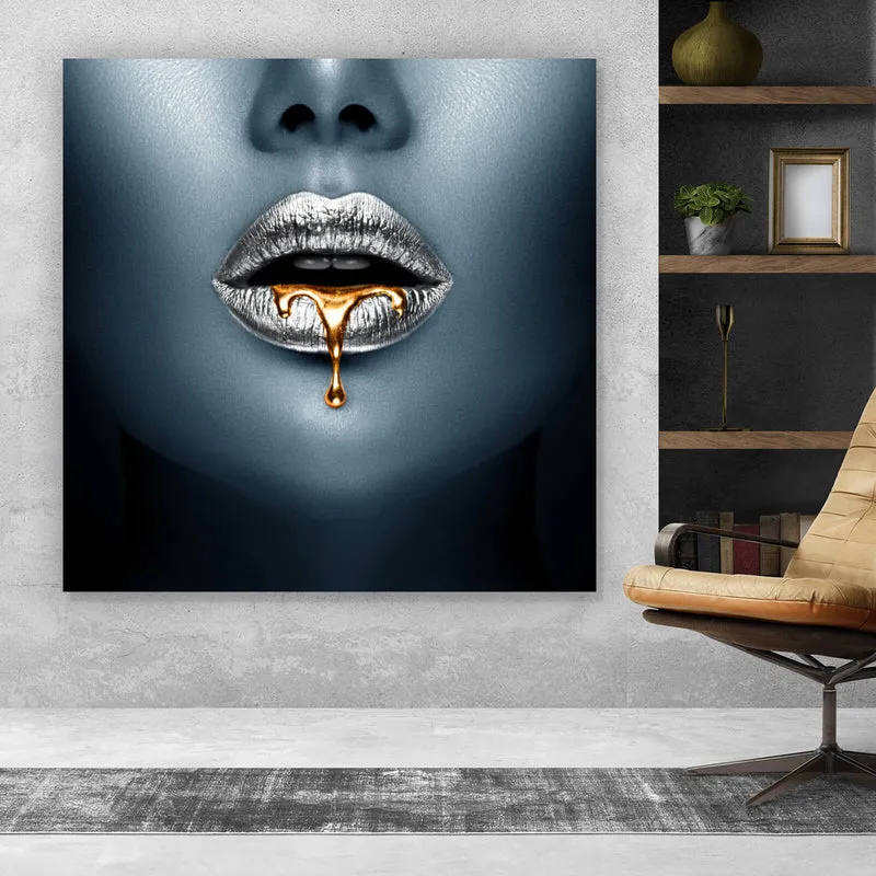 Leinwandbild Silberne Lippen Quadrat
