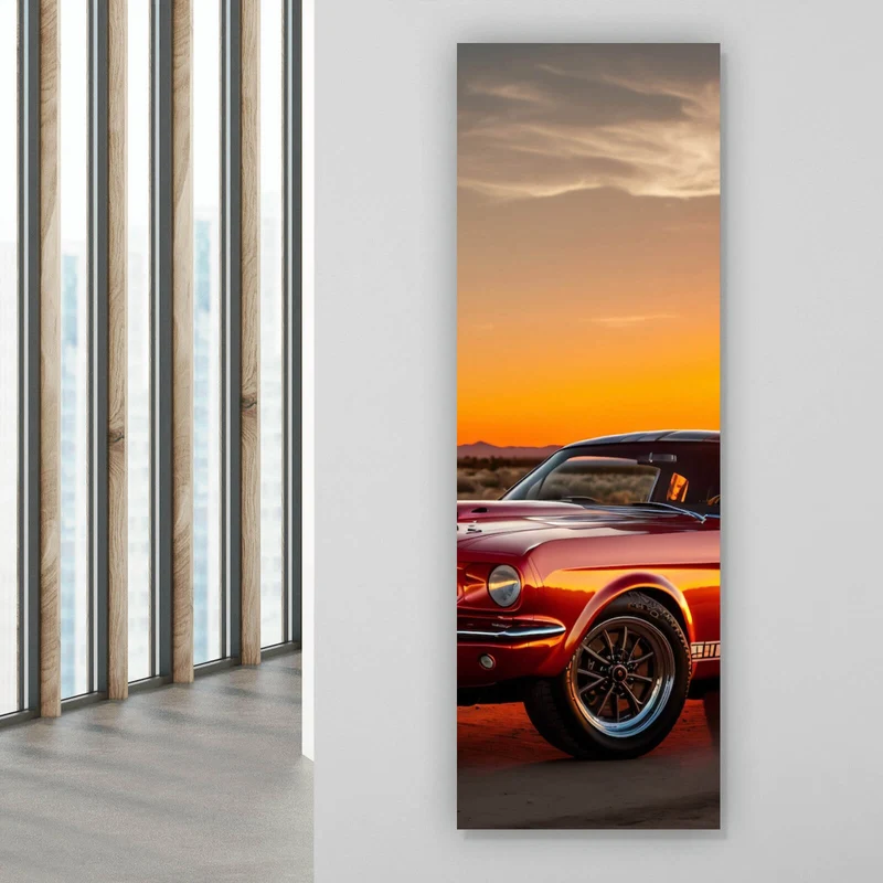 Acrylglasbild Klassisches Auto in atemberaubender Wüstenlandschaft Panorama Hoch