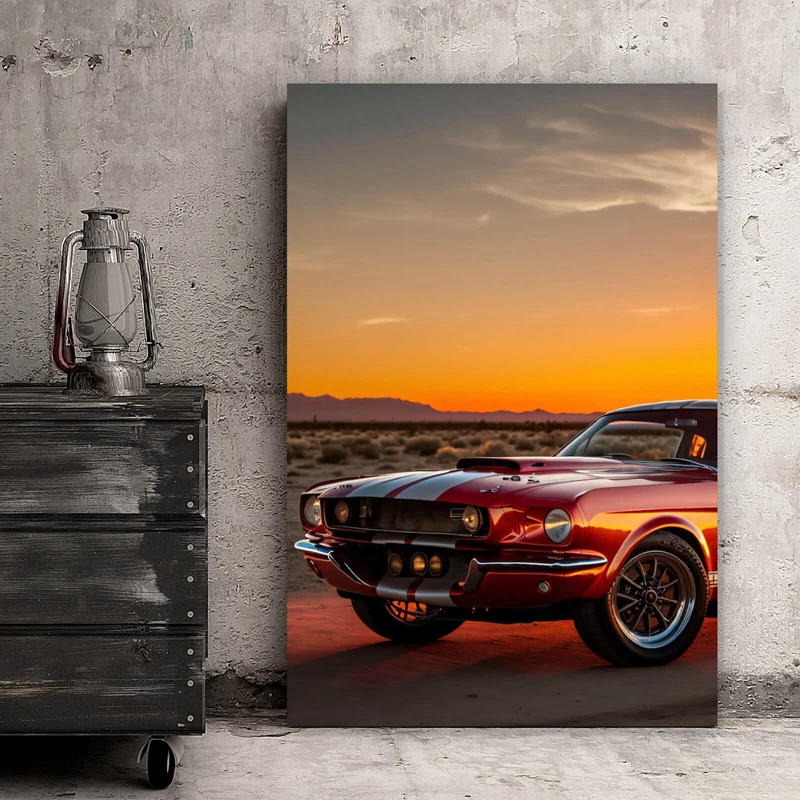 Acrylglasbild Klassisches Auto in atemberaubender Wüstenlandschaft Hochformat