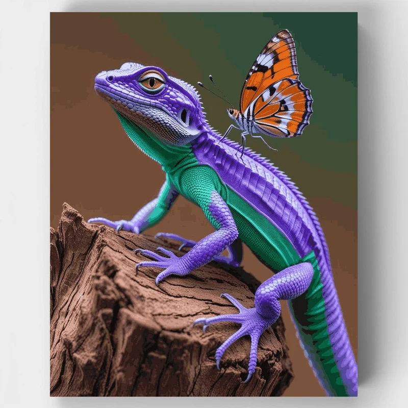 Purple Lizard with Butterfly - Paint by Numbers Kit