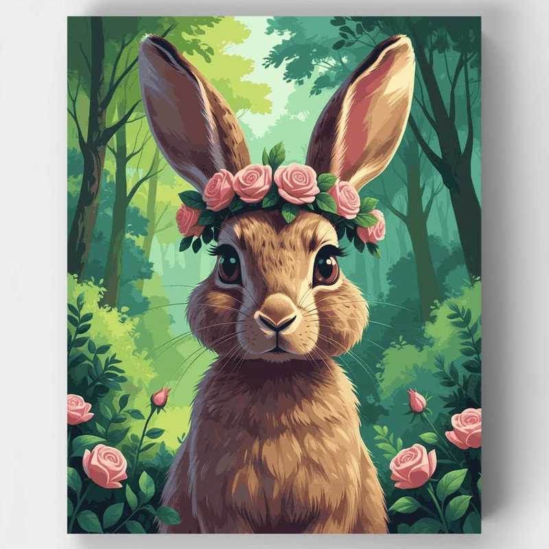Adorable Hare with Flower Crown - Paint by Numbers Kit