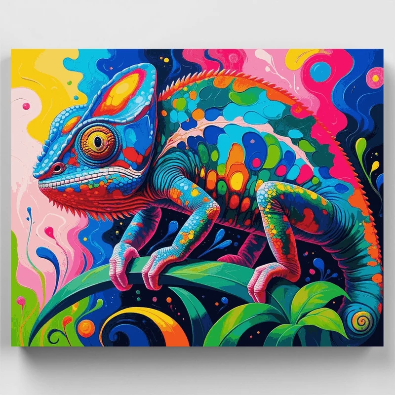 Vibrant Psychedelic Chameleon - Paint by Numbers Kit