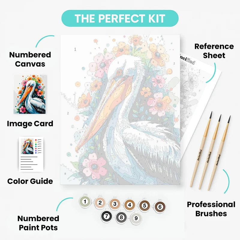 Vibrant Pelican with Flowers - Paint by Numbers Kit