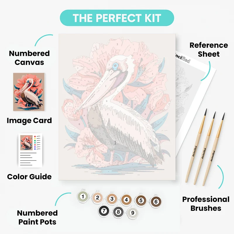 Pelican with Pink Flowers - Paint by Numbers Kit