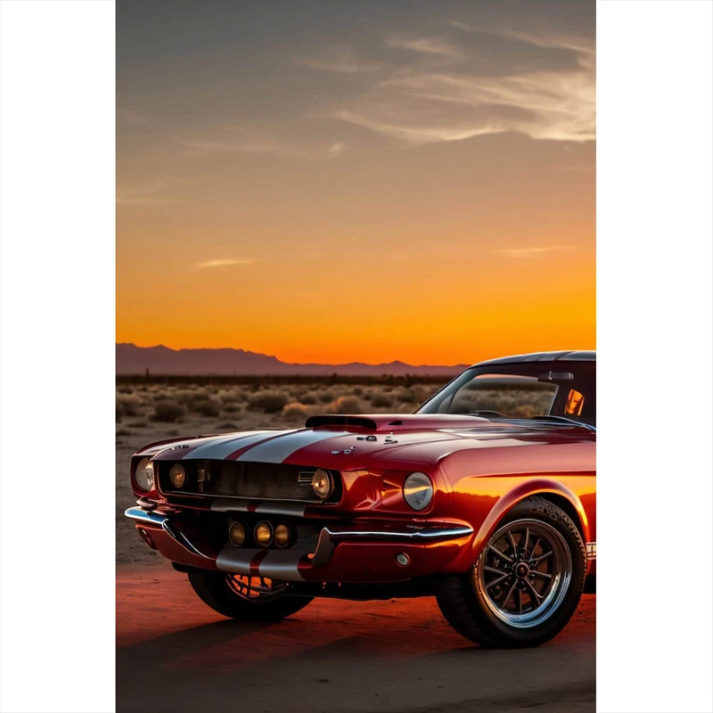 Aluminiumbild Klassisches Auto in atemberaubender Wüstenlandschaft Hochformat