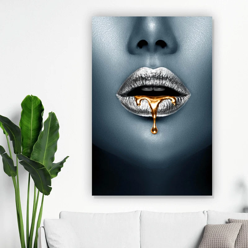 Acrylglasbild Silberne Lippen Hochformat