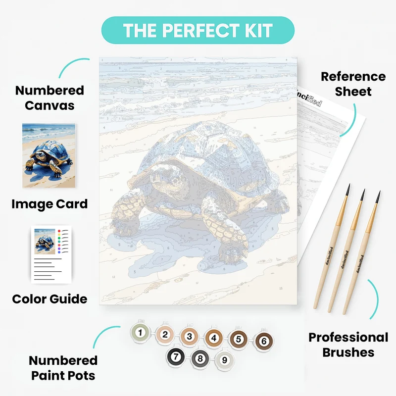Blue Tortoise on Sandy Beach - Paint by Numbers Kit