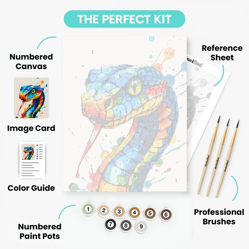 Colorful Blue Snake with Rainbow Splashes - Paint by Numbers Kit