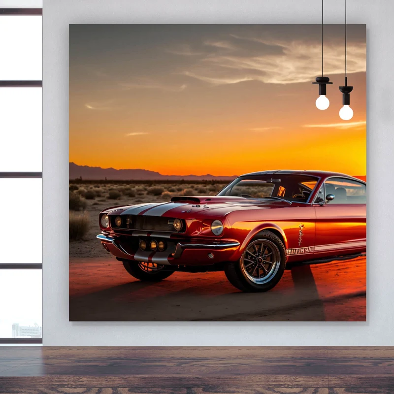 Aluminiumbild Klassisches Auto in atemberaubender Wüstenlandschaft Quadrat