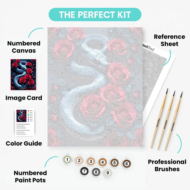 Blue Snake with Red Roses - Paint by Numbers Kit
