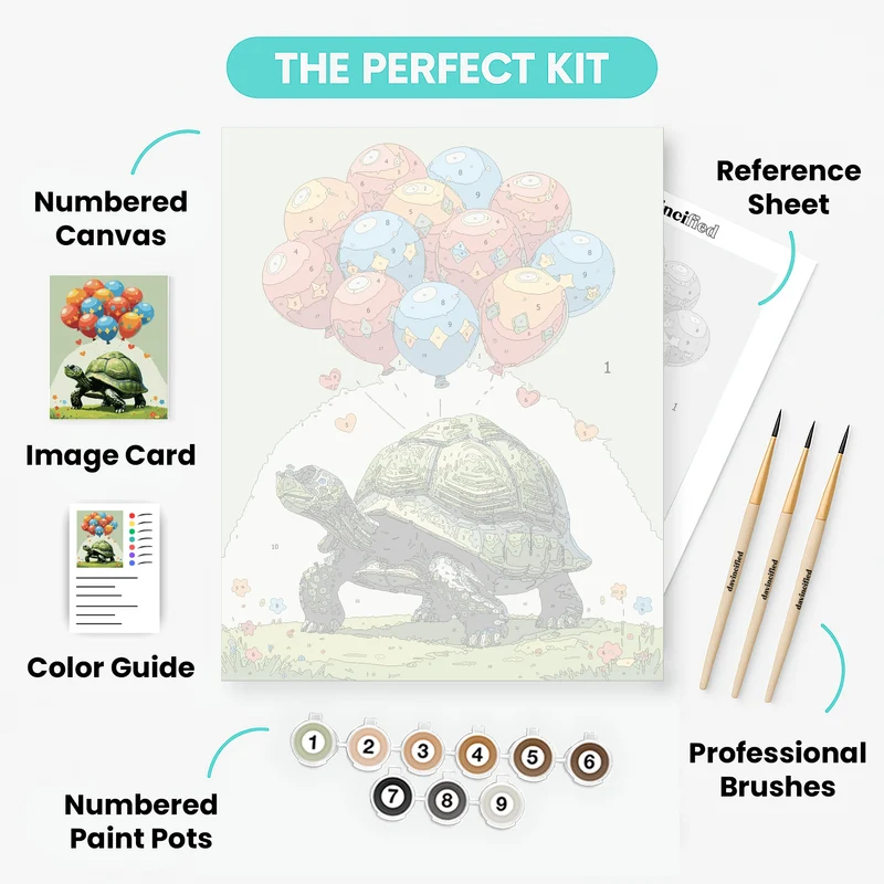 Tortoise with Colorful Balloons - Paint by Numbers Kit