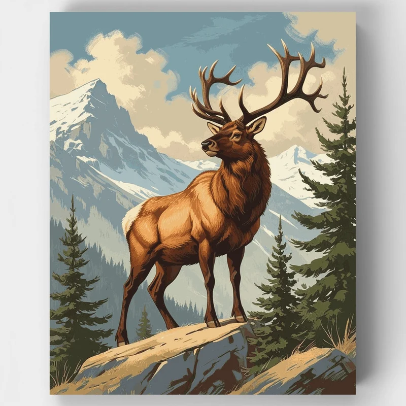 Regal Elk on Mountain Overlook - Paint by Numbers Kit