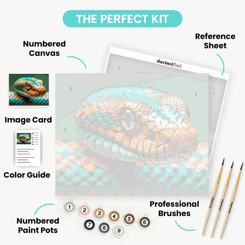 Vibrant Turquoise and Orange Snake - Paint by Numbers Kit