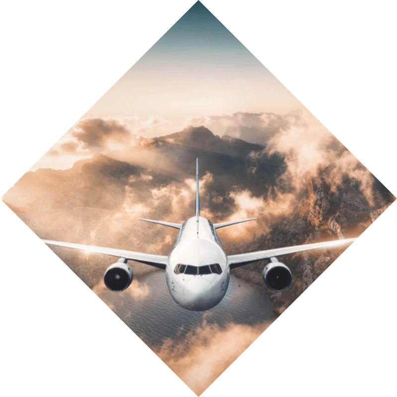 Poster Flugzeug über beeindruckender Berglandschaft Raute