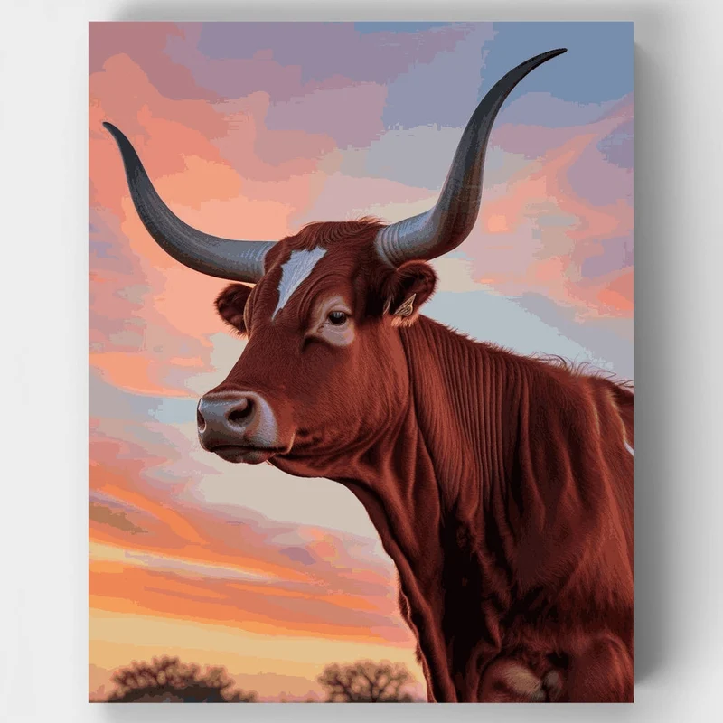Majestic Longhorn at Sunset - Paint by Numbers Kit