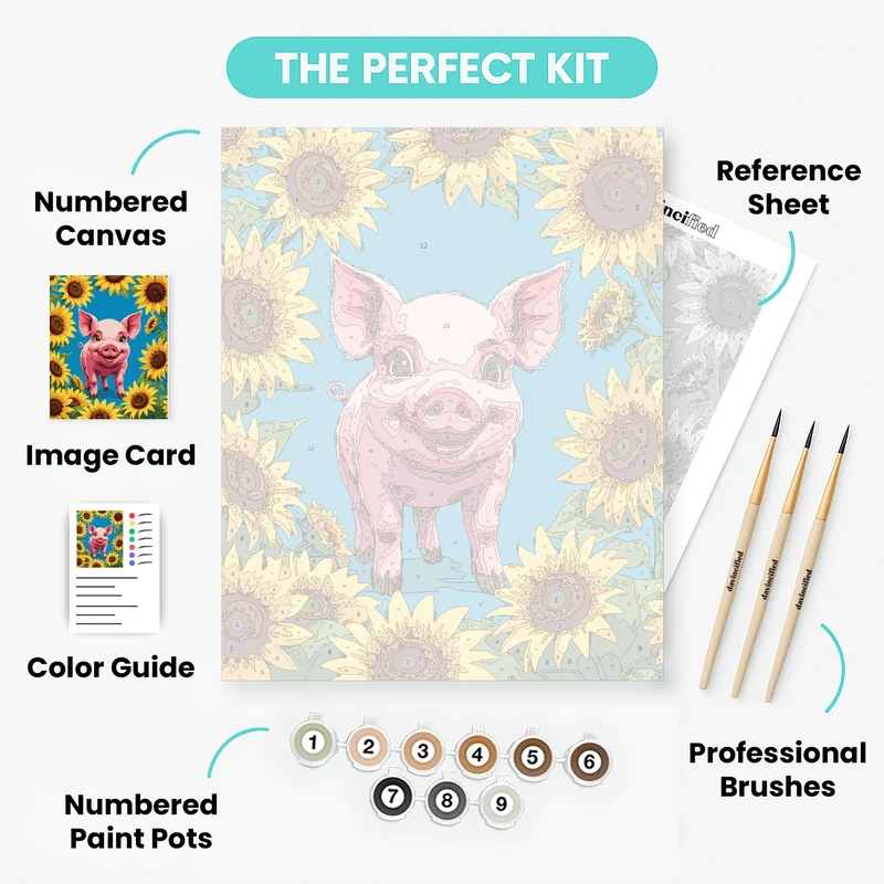 Cheerful Pig in Sunflowers - Paint by Numbers Kit