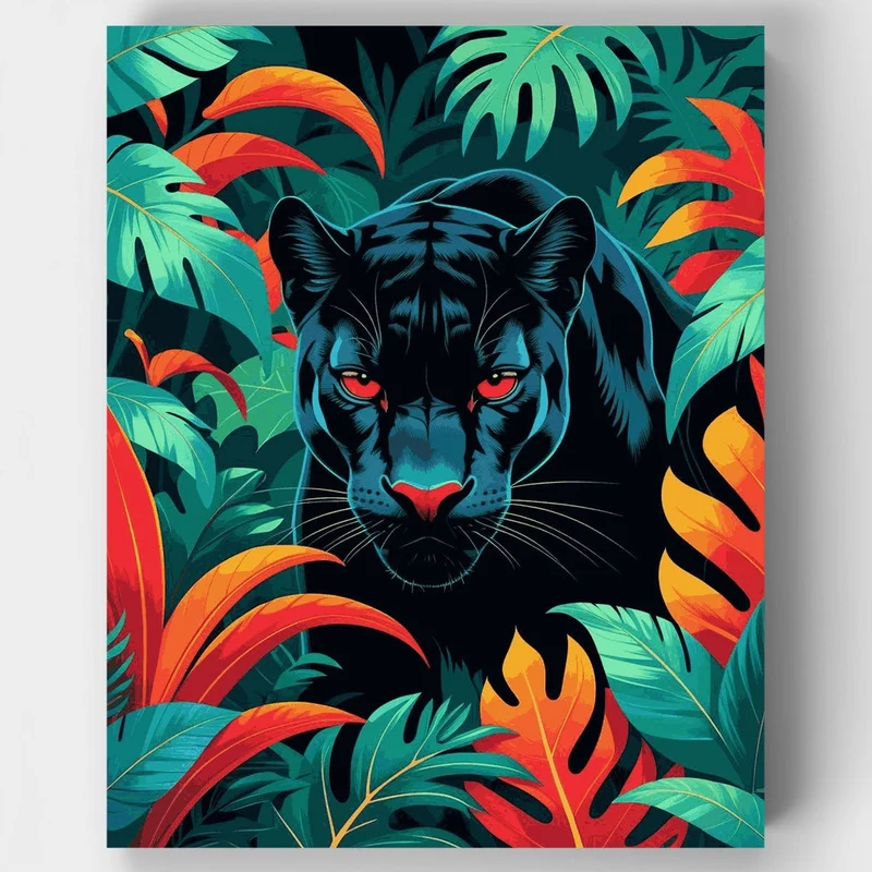 Black Panther in Tropical Jungle - Paint by Numbers Kit