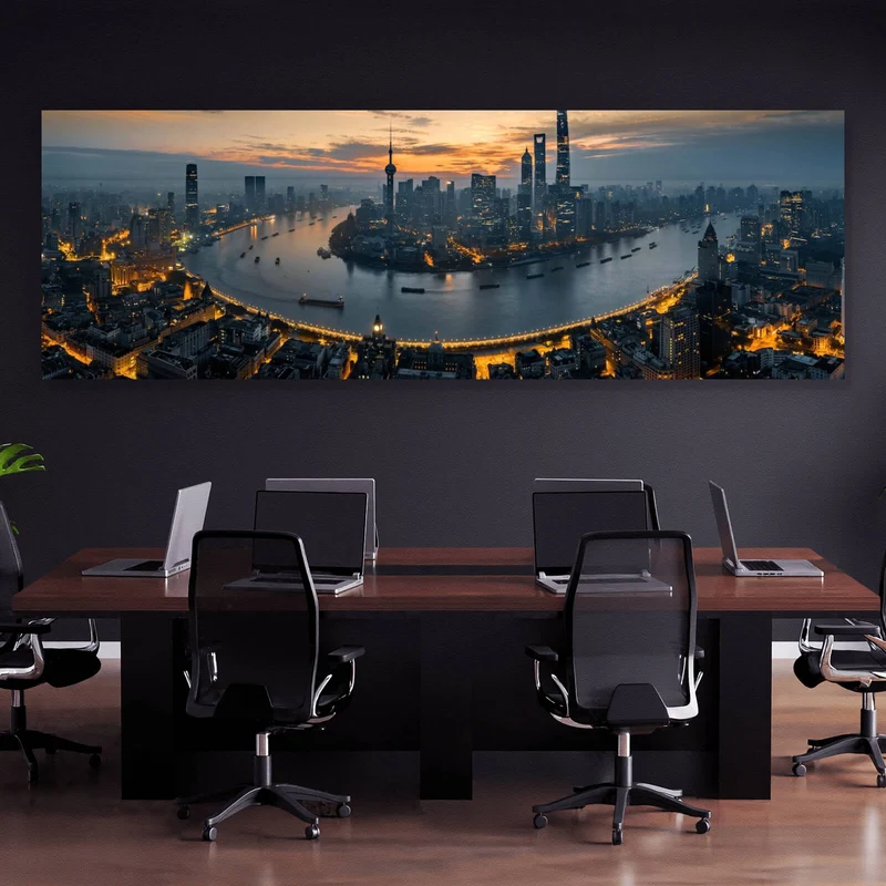 Acrylglasbild Kanal durch Stadtlandschaft bei Nacht Panorama