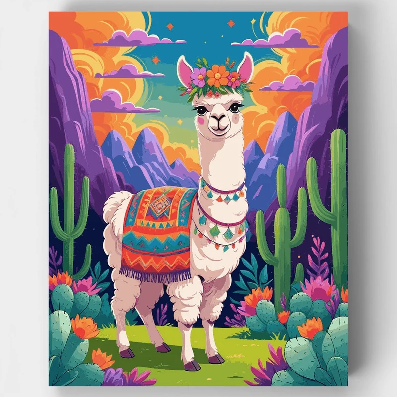 Festive Alpaca in Desert Landscape - Paint by Numbers Kit