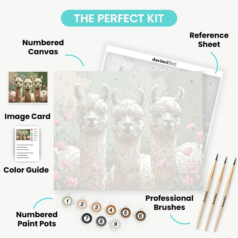 Three Adorable Alpacas in Blooming Garden - Paint by Numbers Kit
