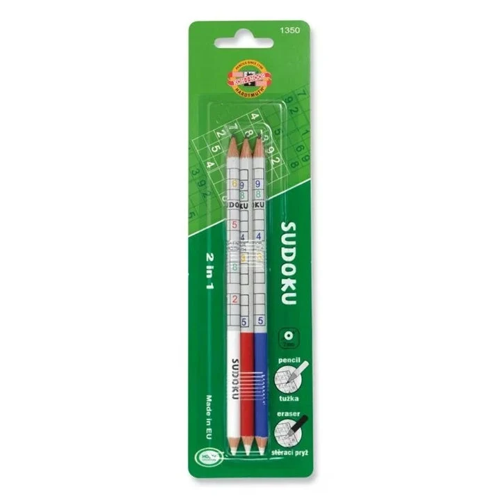 KOH‑I‑NOOR Sudoku Graphite Pencils with Eraser, Set of 3