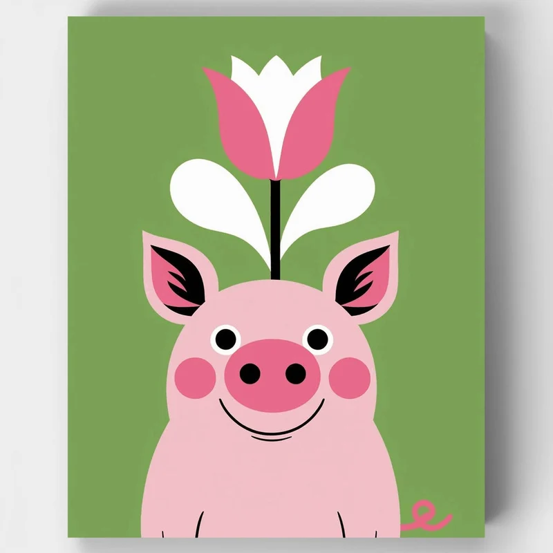 Whimsical Pig with Tulip - Paint by Numbers Kit
