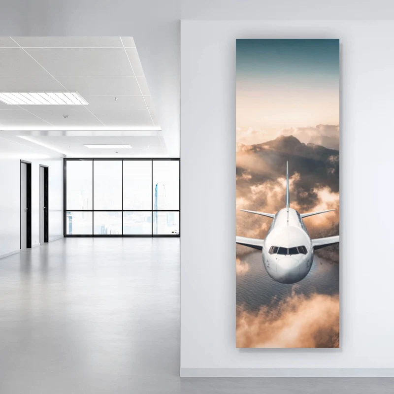 Poster Flugzeug über beeindruckender Berglandschaft Panorama Hoch