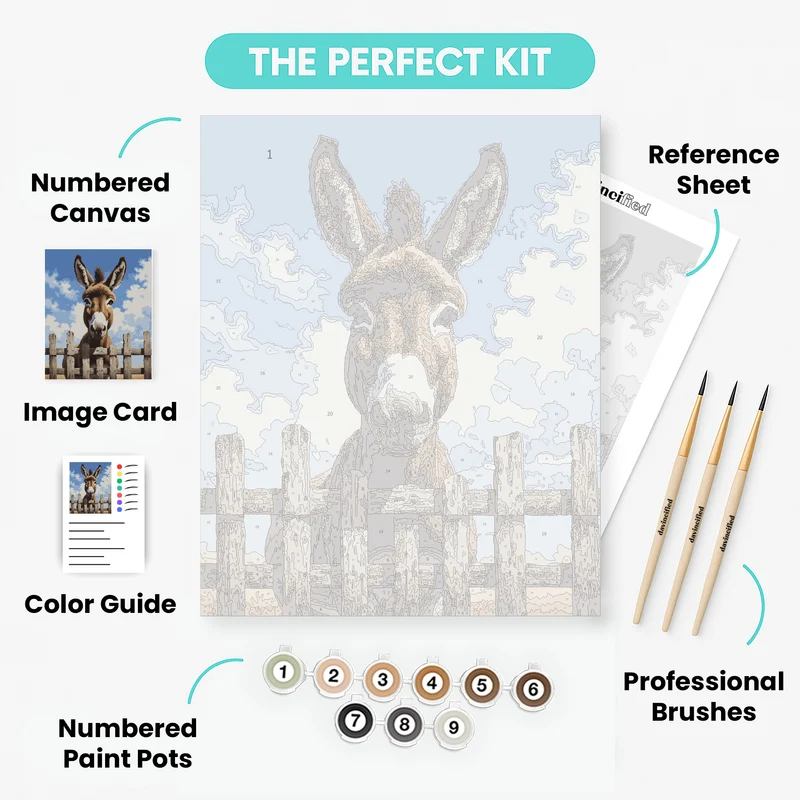Smiling Donkey by the Fence - Paint by Numbers Kit
