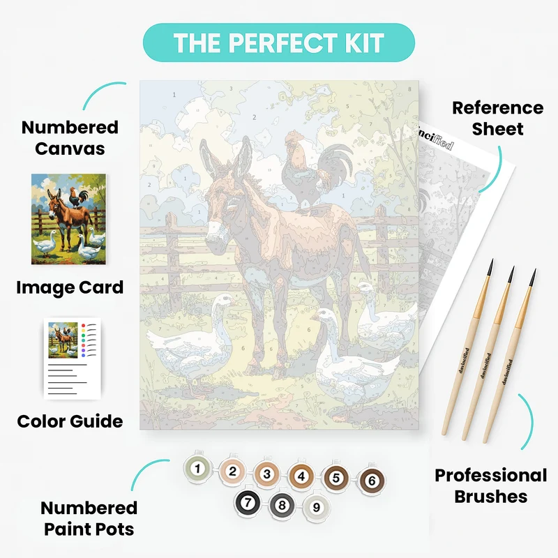 Farmyard Friends with Donkey and Rooster - Paint by Numbers Kit