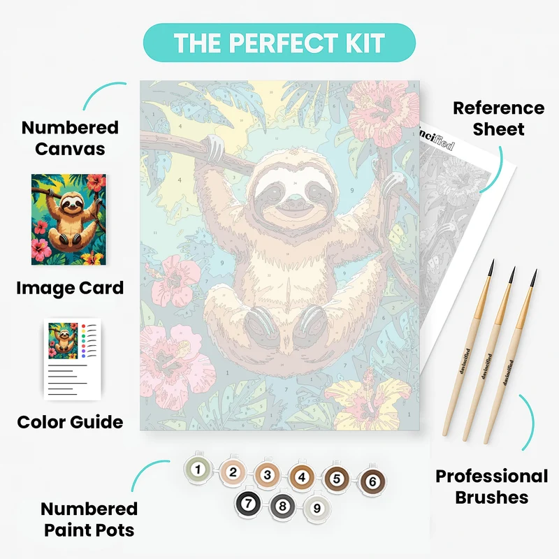 Cheerful Sloth in Tropical Paradise - Paint by Numbers Kit