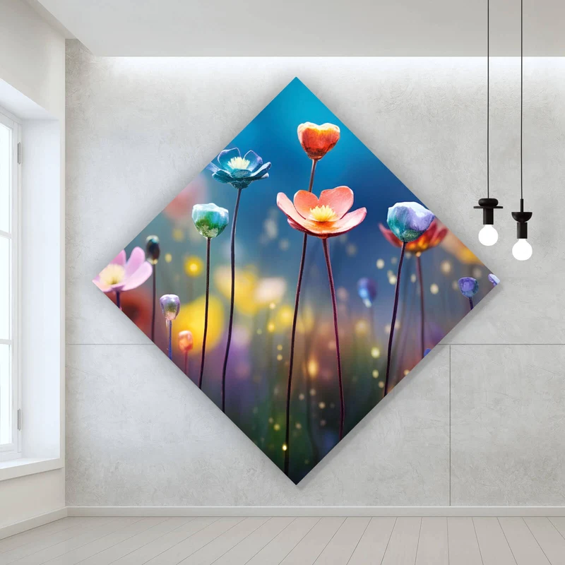 Aluminiumbild gebürstet Beeindruckende bunte Blumen Raute