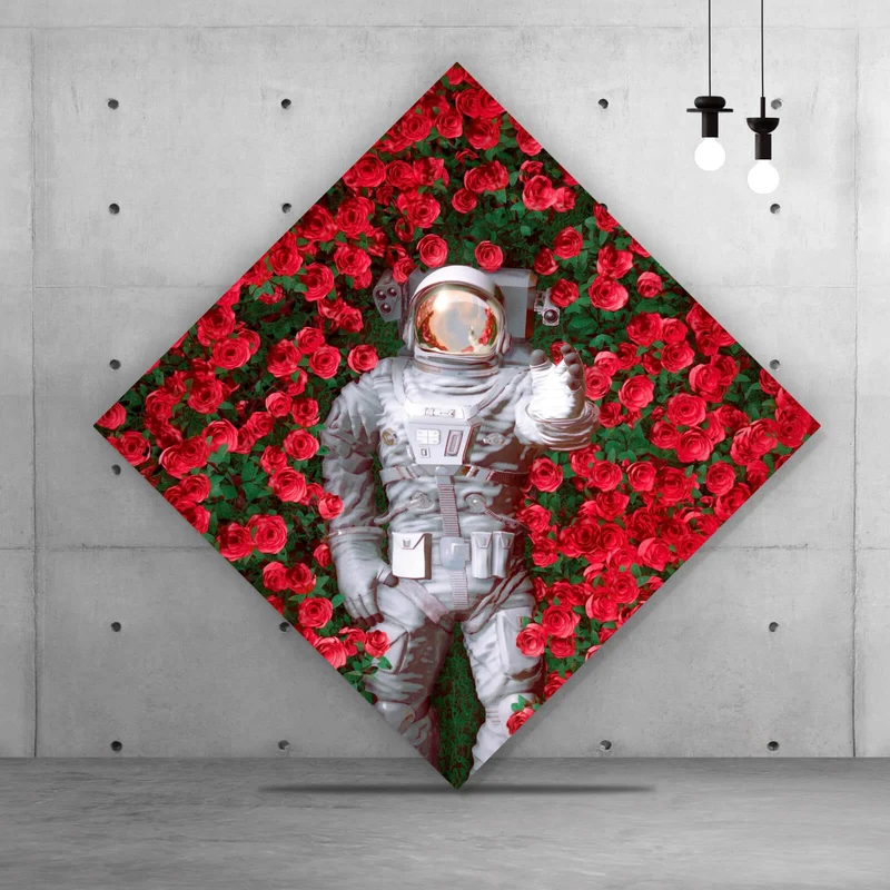 Leinwandbild Astronaut zwischen Rosen Raute