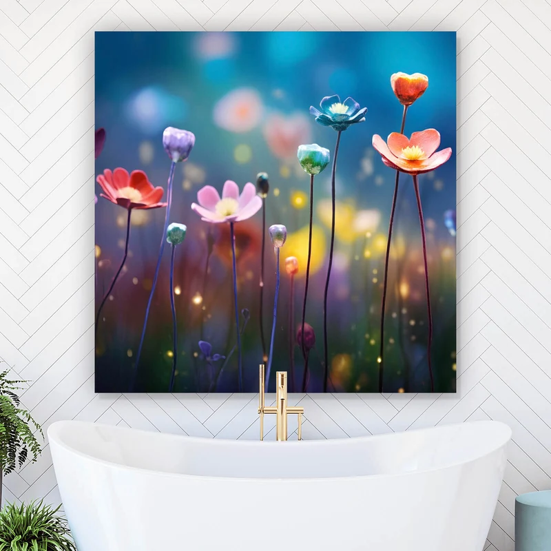 Spannrahmenbild Beeindruckende bunte Blumen Quadrat