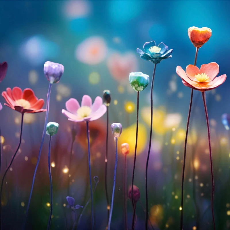 Spannrahmenbild Beeindruckende bunte Blumen Quadrat