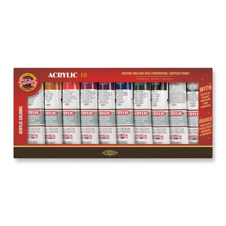 KOH‑I‑NOOR Acrylic 10 Acrylic Paint Set with Medium and Thinner