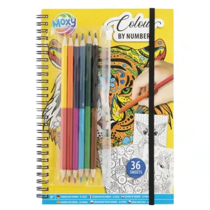 Paint by Numbers Activity Book, 23 × 16 cm, 36 Sheets with 12 Colors