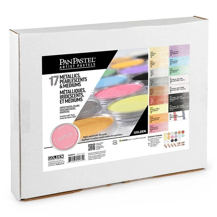 Golden PanPastel Set of Metallic and Pearl Pastels and Mediums, 17 Pieces