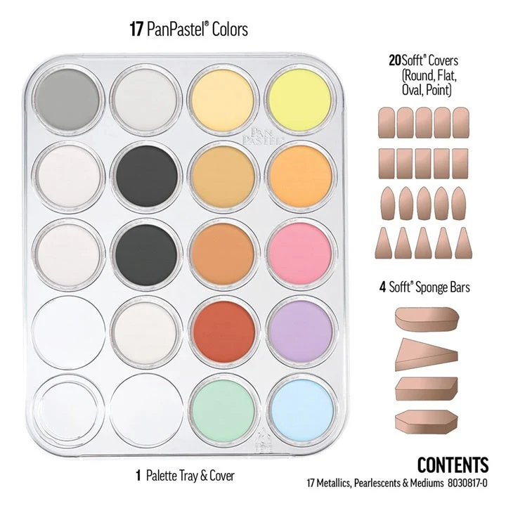 Golden PanPastel Set of Metallic and Pearl Pastels and Mediums, 17 Pieces