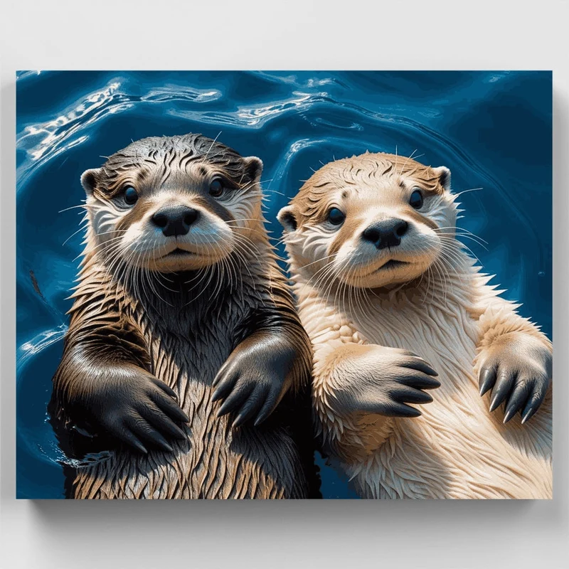 Adorable Otters in Water - Paint by Numbers Kit