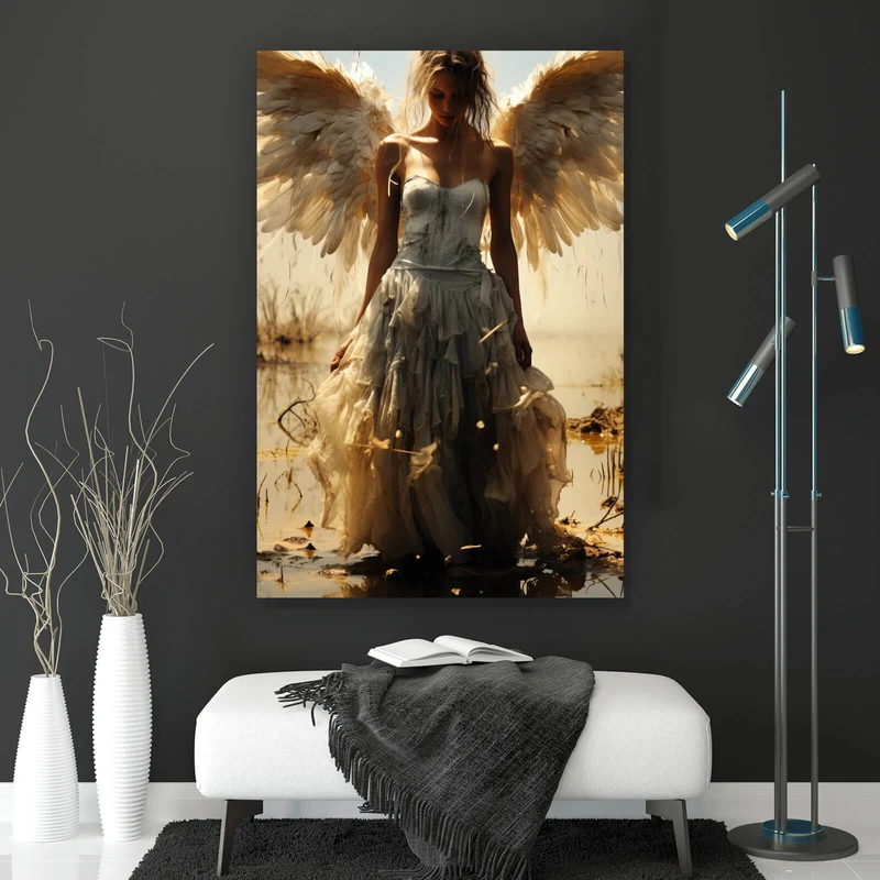 Acrylglasbild Engelsporträt in mystischer Atmosphäre Hochformat