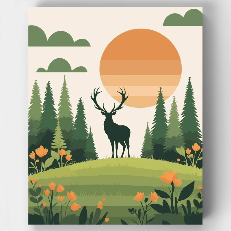 Deer in Forest Sunset - Paint by Numbers Kit
