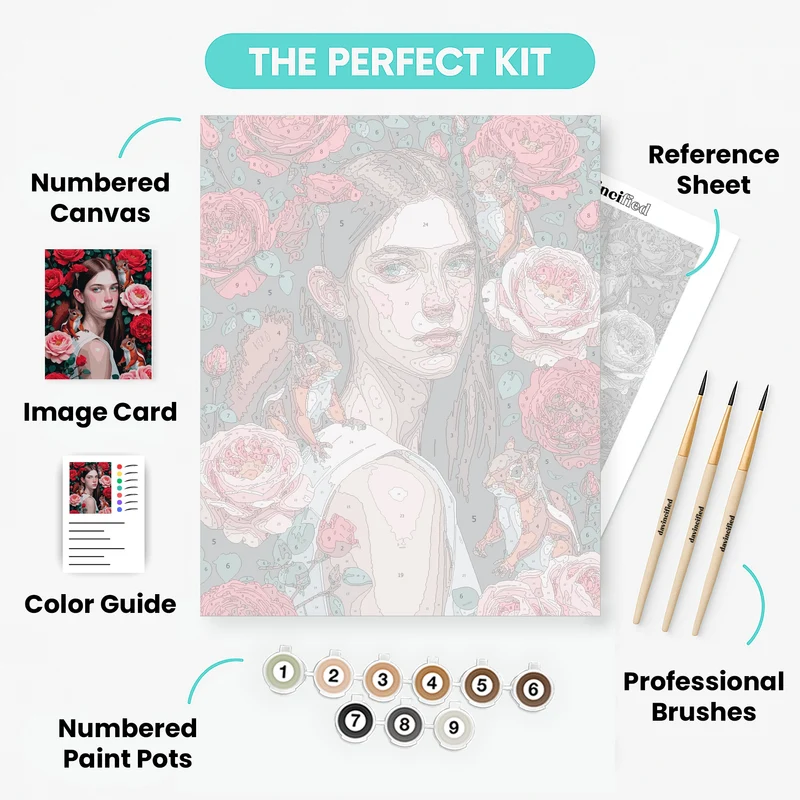 Girl with Squirrels and Roses - Paint by Numbers Kit