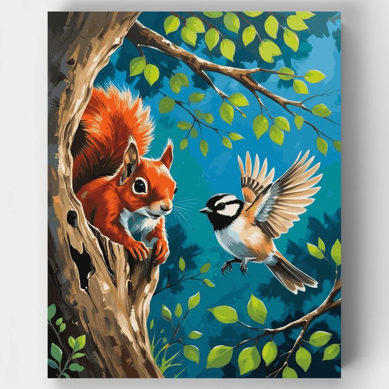 Squirrel and Bird Friendship - Paint by Numbers Kit