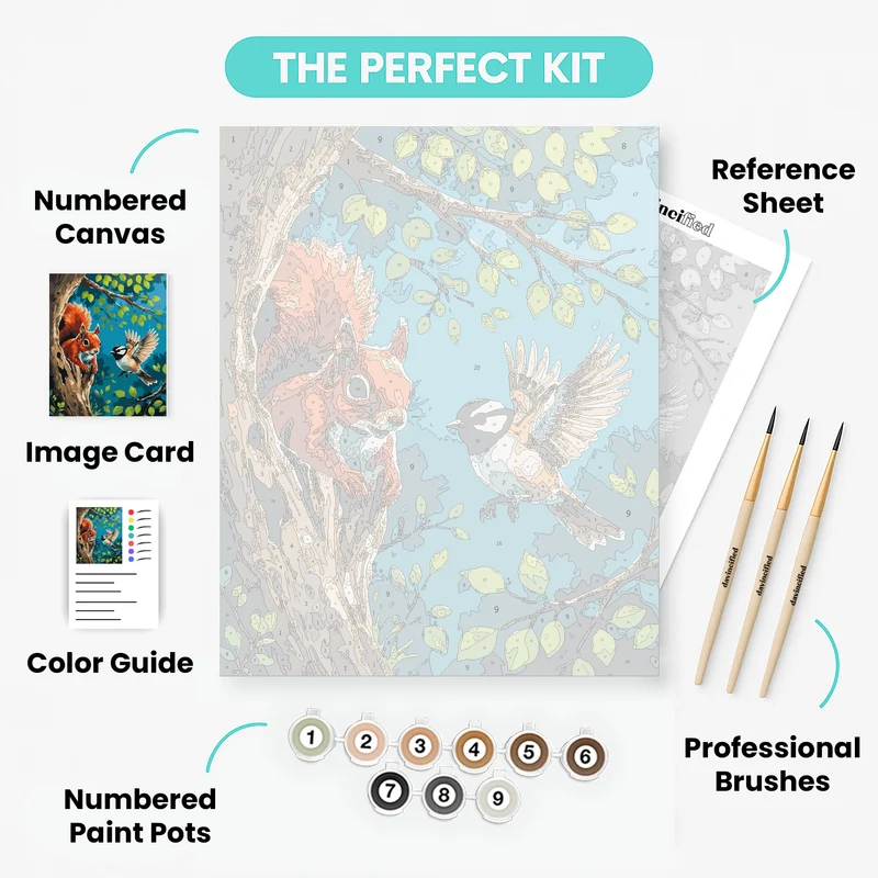 Squirrel and Bird Friendship - Paint by Numbers Kit
