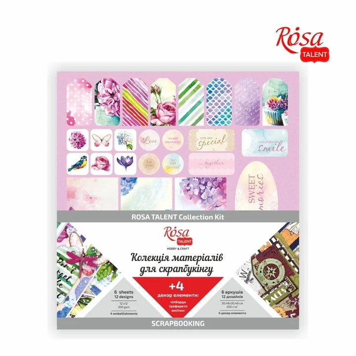 ROSA TALENT Scrapbooking Paper Floral Poem 30.48x30.48 cm + 4 Decorations