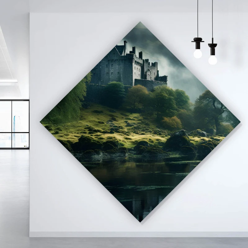 Poster Mystische Burg im Nebel Raute