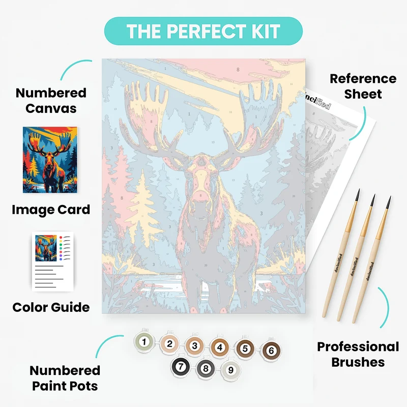 Vibrant Moose in Colorful Forest - Paint by Numbers Kit